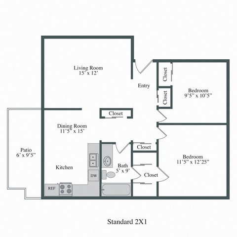 Fox Pointe Apartments 2x1 Floor Plan